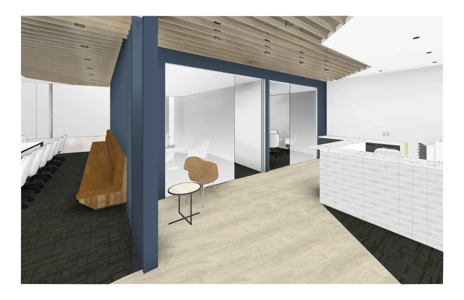 Modern office reception area design.